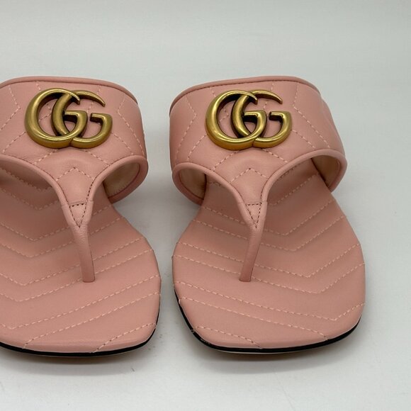 Gucci Marmont GG  Padded Chevron Matelasse Leather Thong Flat Sandals Shoes - Picture 9 of 16